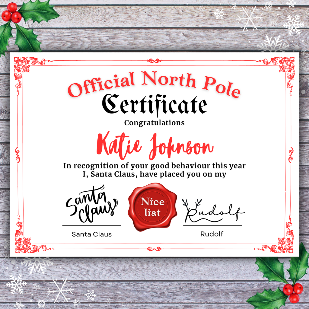 Santa's Nice List Certificate - Personalised A4 Print