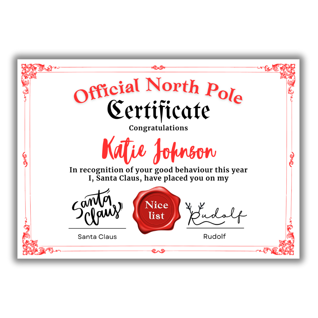 Santa's Nice List Certificate - Personalised A4 Print